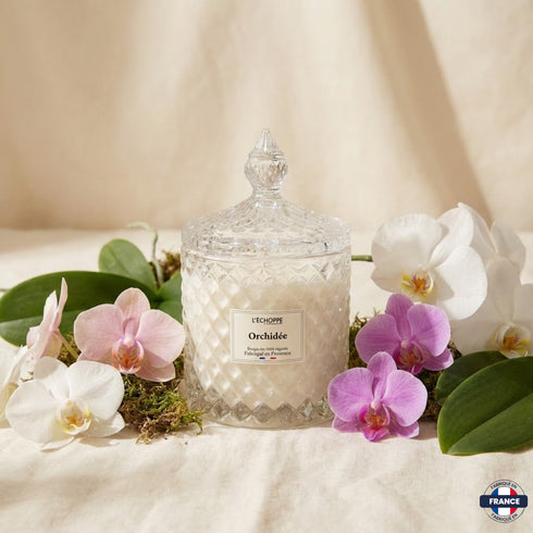 Bougie Parfumée Orchidée – Bonbonnière Diamant – 200g - J'achète français - L'échoppe Buissonnière