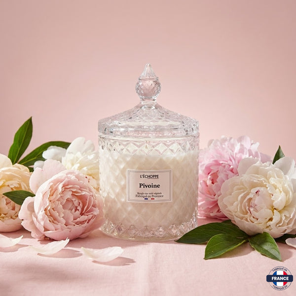 Bougie Parfumée Pivoine – Bonbonnière Diamant – 200g - J'achète français - L'échoppe Buissonnière