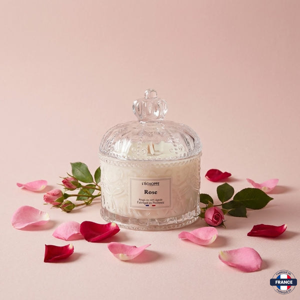 Bougie Parfumée Rose – Bonbonnière Dôme – 180g - J'achète français - L'échoppe Buissonnière