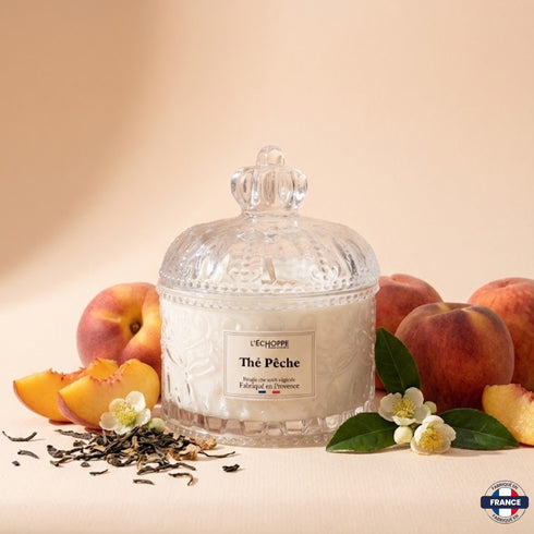 Bougie Parfumée Thé Pêche – Bonbonnière Dôme – 180g - J'achète français - L'échoppe Buissonnière