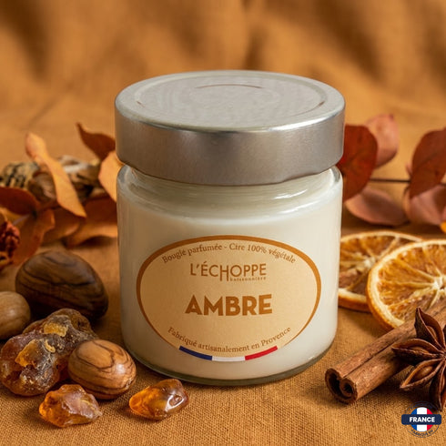 Bougie parfumée Ambre - Cire 100% végétale - J'achète français - L'échoppe Buissonnière