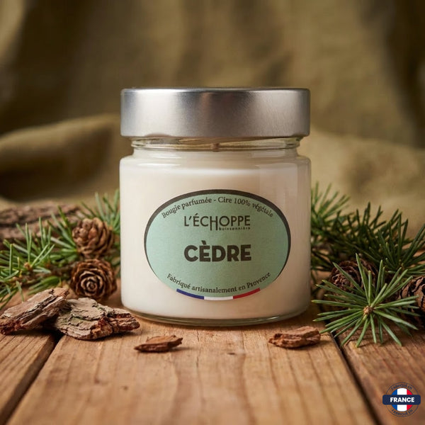 Bougie parfumée Cèdre - Cire 100% végétale - J'achète français - L'échoppe Buissonnière