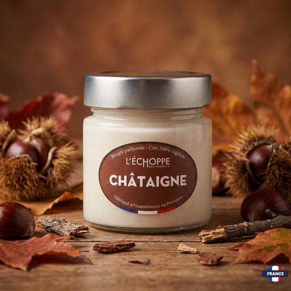 Bougie parfumée Châtaigne - Cire 100% végétale - J'achète français - L'échoppe Buissonnière