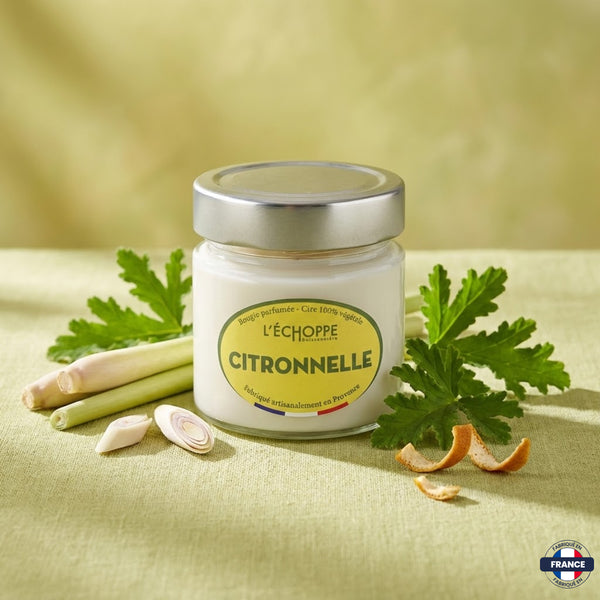 Bougie parfumée Citronnelle - Cire 100% végétale - J'achète français - L'échoppe Buissonnière