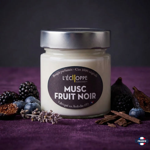Bougie parfumée Musc Fruit Noir - Cire 100% végétale - J'achète français - L'échoppe Buissonnière