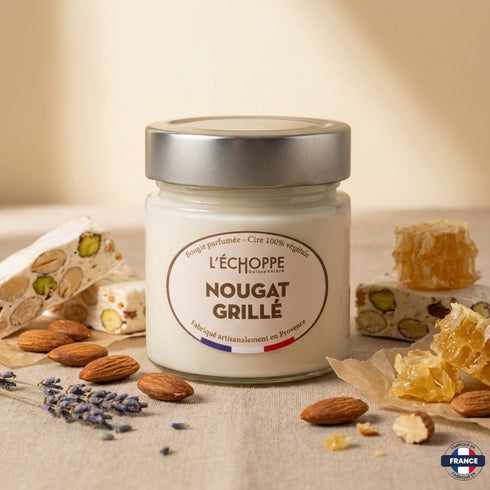 Bougie parfumée Nougat grillé - Cire 100% végétale - J'achète français - L'échoppe Buissonnière