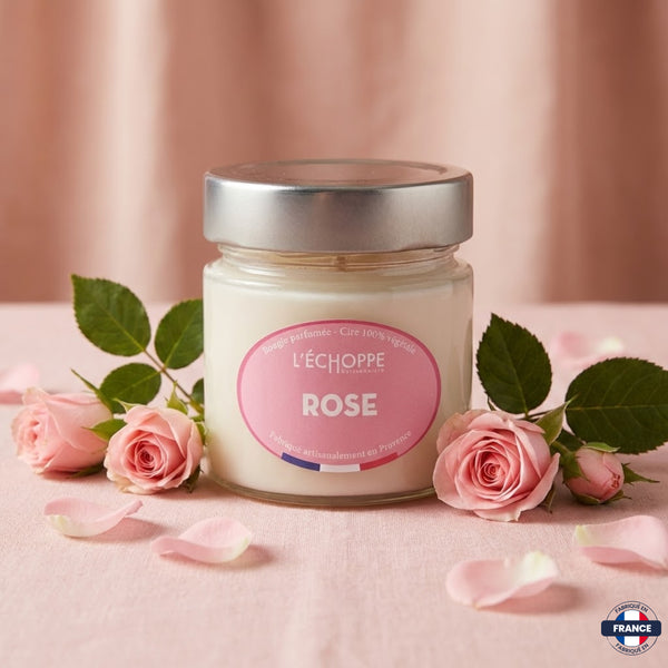 Bougie parfumée Rose - Cire 100% végétale - J'achète français - L'échoppe Buissonnière