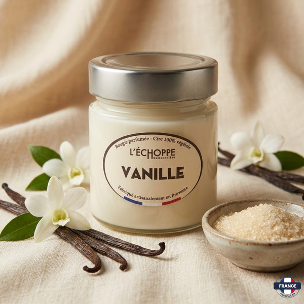 Bougie parfumée Vanille - Cire 100% végétale - J'achète français - L'échoppe Buissonnière