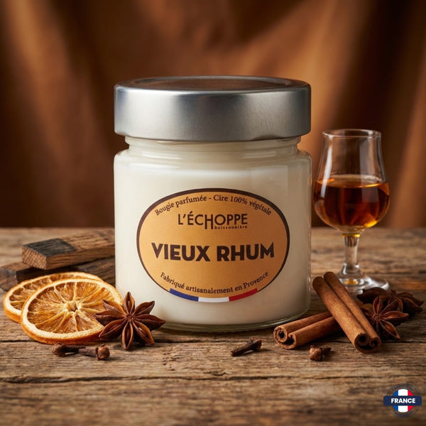 Bougie parfumée Vieux rhum - Cire 100% végétale - J'achète français - L'échoppe Buissonnière