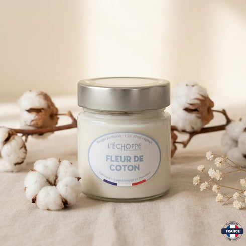 Bougie parfumée Fleur de coton - Cire 100% végétale - J'achète français - L'échoppe Buissonnière