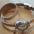Montre double tour en cuir beige, atelier Cristalizade