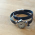 Montre double tour en cuir bleu nuit, atelier Cristalizade