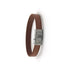 Bracelet en cuir brun clair, fermoir aimanté en acier, photographié en boutique