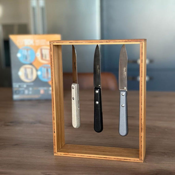 Présentoir bambou avec 3 couteaux office - J'achète français