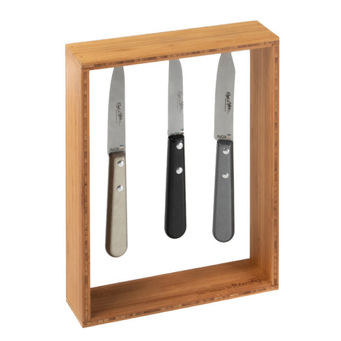 Présentoir bambou avec 3 couteaux office - J'achète français