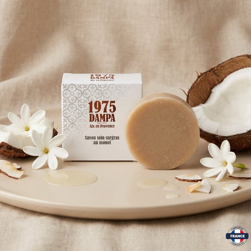Savon Soin Solide Surgras au Monoï – Huile d’Olive BIO & Karité – 100g - J'achète français - DAMPA1975