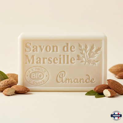 Savon de Marseille Artisanal Amande · Huile d’Olive BIO · 125g - J'achète français - DAMPA1975