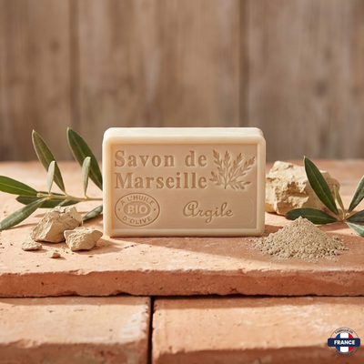 Savon de Marseille Artisanal Argile · Huile d’Olive BIO · 125g - J'achète français - DAMPA1975
