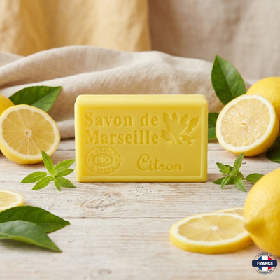 Savon de Marseille Artisanal Citron · Huile d’Olive BIO · 125g - J'achète français - DAMPA1975