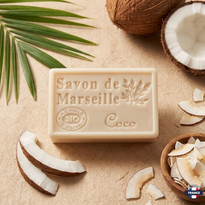 Savon de Marseille Artisanal Coco · Huile d’Olive BIO · 125g - J'achète français - DAMPA1975