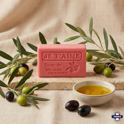 Savon de Marseille Artisanal "Je t'aime" – Passion & Huile d’Olive BIO – 125g - J'achète français - DAMPA1975