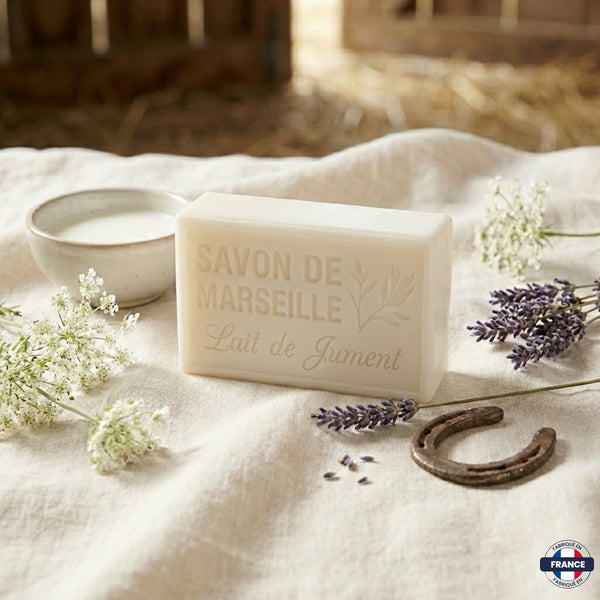 Savon de Marseille Artisanal Lait de Jument – Huile d’Olive BIO – 125g - J'achète français - DAMPA1975