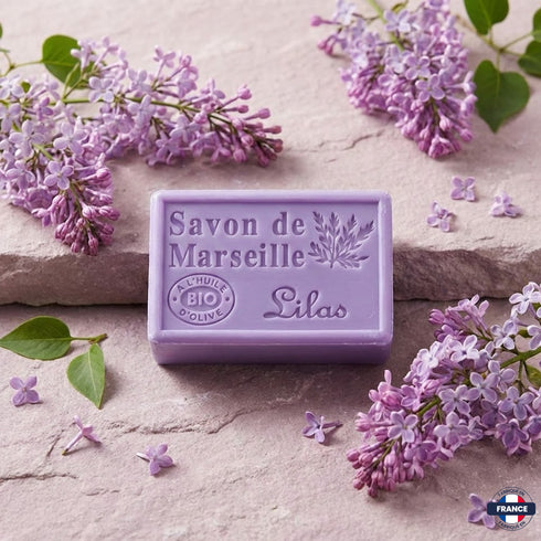 Savon de Marseille Artisanal Lilas – Huile d’Olive BIO – 125g - J'achète français - DAMPA1975