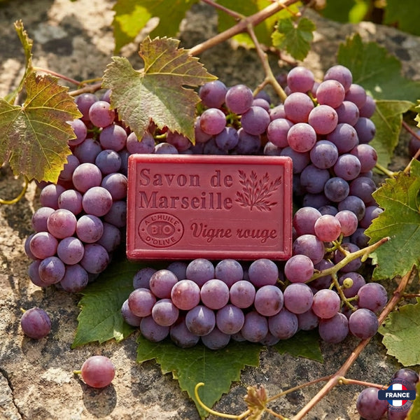 Savon de Marseille Artisanal Vigne Rouge – Huile d’Olive BIO – 125g - J'achète français - DAMPA1975