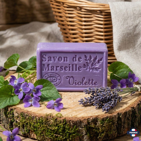 Savon de Marseille Artisanal Violette – Huile d’Olive BIO – 125g - J'achète français - DAMPA1975