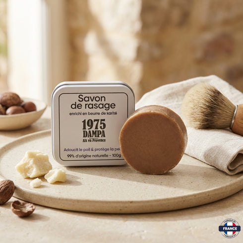 Savon de Rasage Artisanal au Karité – Avec Boîte Métal de Voyage – 100g - J'achète français - DAMPA1975