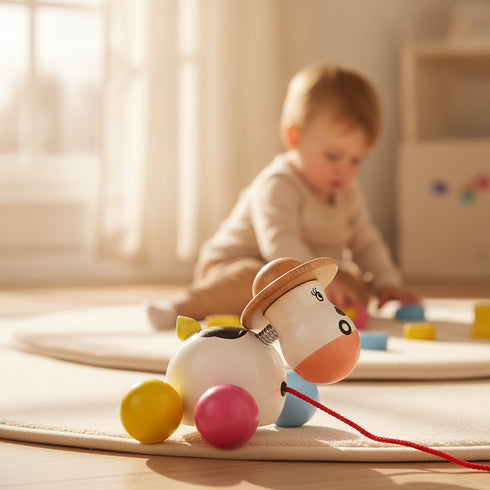 Baby Rosy cow pull toy en situation