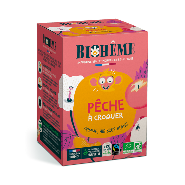 Infusion Pêche à croquer Bio – Biohème (20 sachets) - J'achète français - Biohême