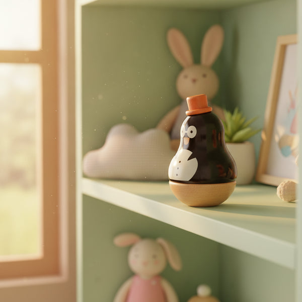 Boîte à musique en bois Boizoos, René le pingouin en situation