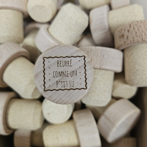 Bouchon en liège gravé « Beurré comme un p'tit Lu » - Chti Bouchons - Picardie, fabriqué en France