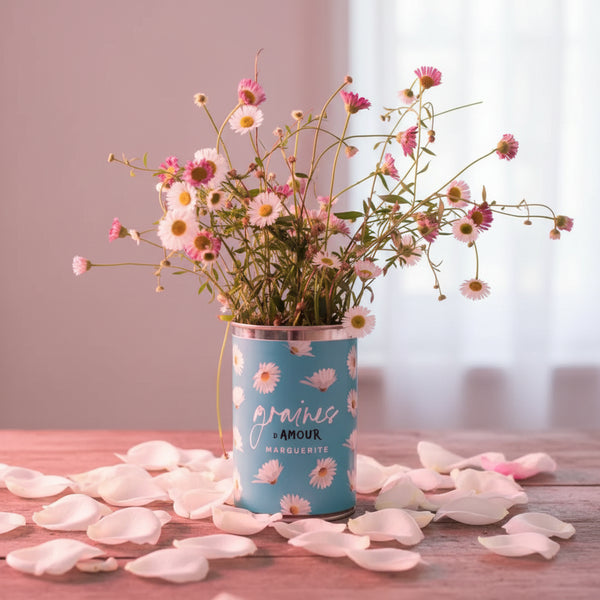 Kit à semer Graines d'Amour — on a romantic table with flower petals and soft pink light