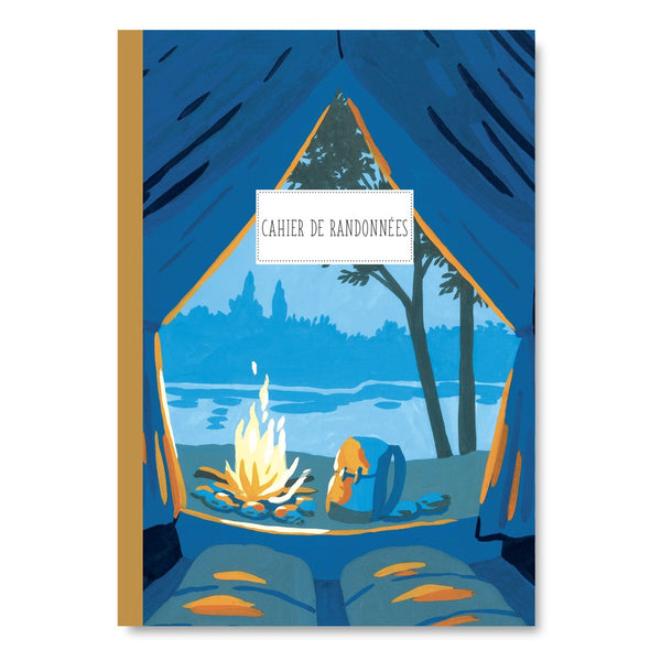 Cahier de randonnée Pascale Éditions, couverture feu de camp vu depuis la tente