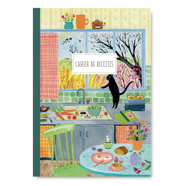 Cahier de recettes Pascale Éditions, couverture cuisine et chat noir