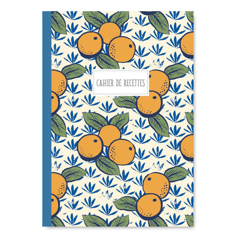 Cahier de recettes Pascale Éditions, couverture oranges sur fond bleu