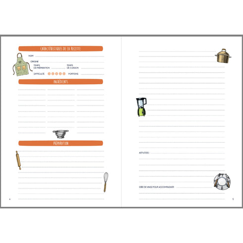 Double page d'une recette dans le cahier de recettes Pascale Éditions