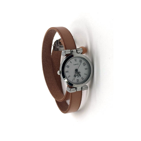 Montre double tour en cuir beige - Cristalizade