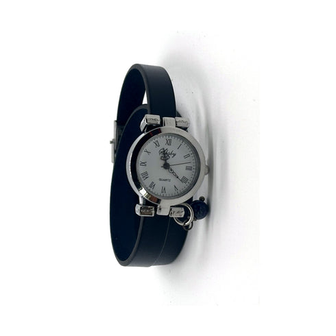 Montre double tour en cuir bleu nuit - Cristalizade