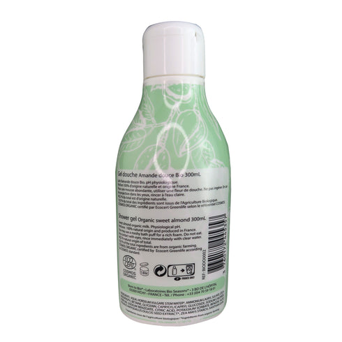 Dos du flacon de gel douche Amande douce Born to Bio et sa composition