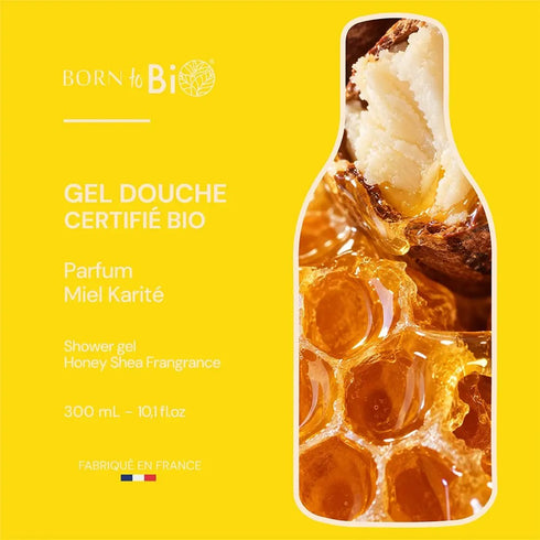 Gel douche bio Miel karité Born to Bio, visuel au miel
