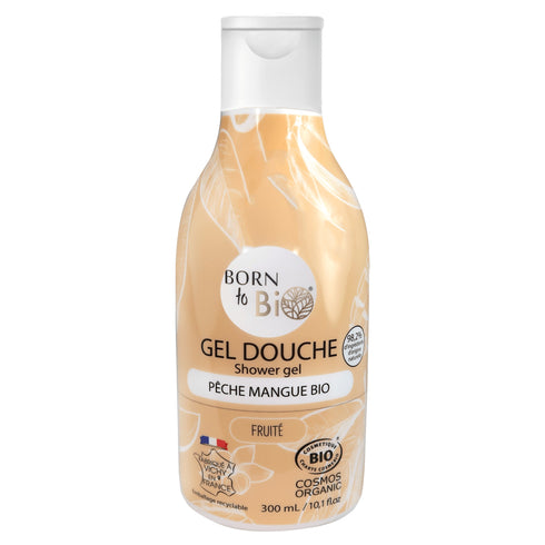 Gel douche bio Pêche mangue Born to Bio, flacon de 300 ml