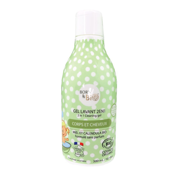 Gel lavant 2 en 1 bio pour bébé Born to Bio, flacon de 300 ml