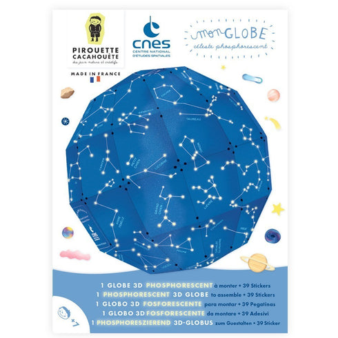 Pochette du globe céleste phosphorescent Pirouette Cacahouète et CNES