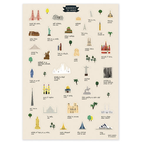Planche d'autocollants des monuments du monde
