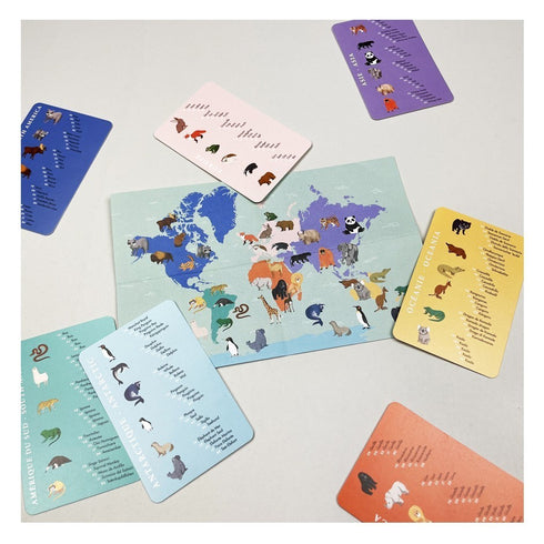 Carte du monde et cartes des animaux par continent