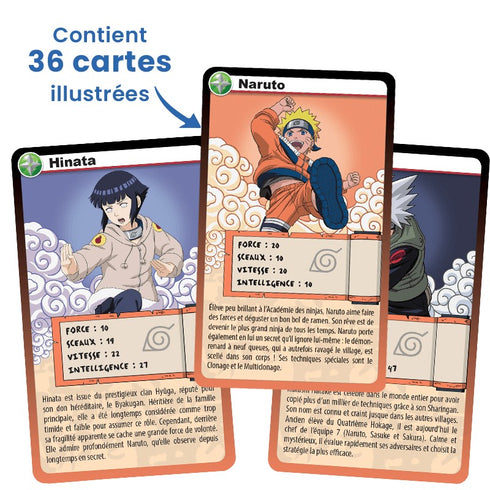 Cartes de Naruto et Hinata du jeu Défis Nature Naruto