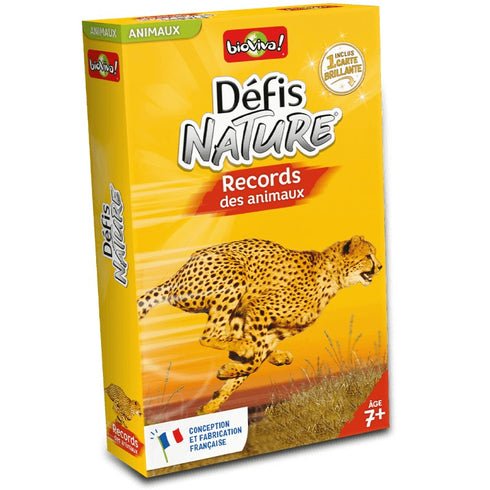 Boîte du jeu de cartes Défis Nature Records des animaux de Bioviva